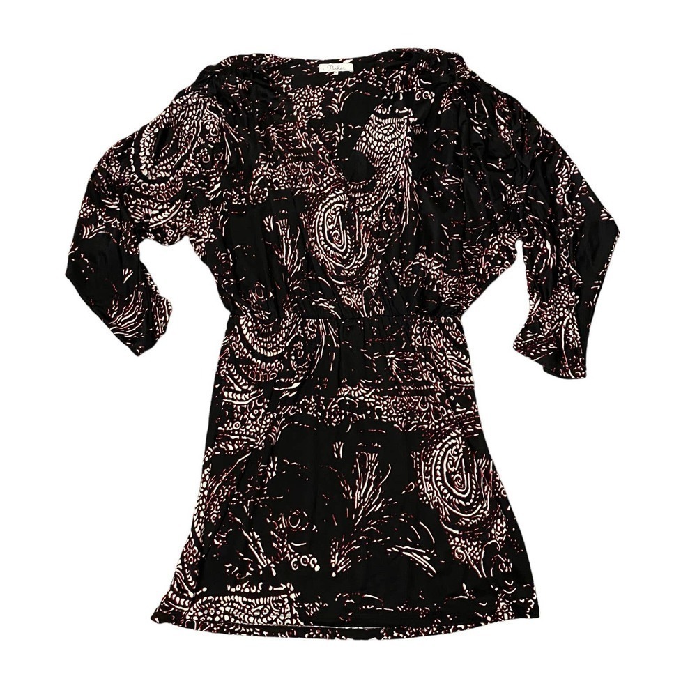 Parker Black Dolman Sleeve Elastic Waist Lined Paisley Catalina Dress Sz Medium - Picture 6 of 10